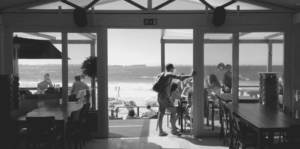 Cafe On Ventura Beach With People Eating
