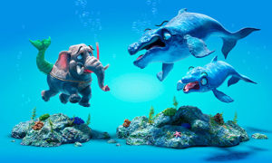 Cartoon image of elephant pretending to be a whale