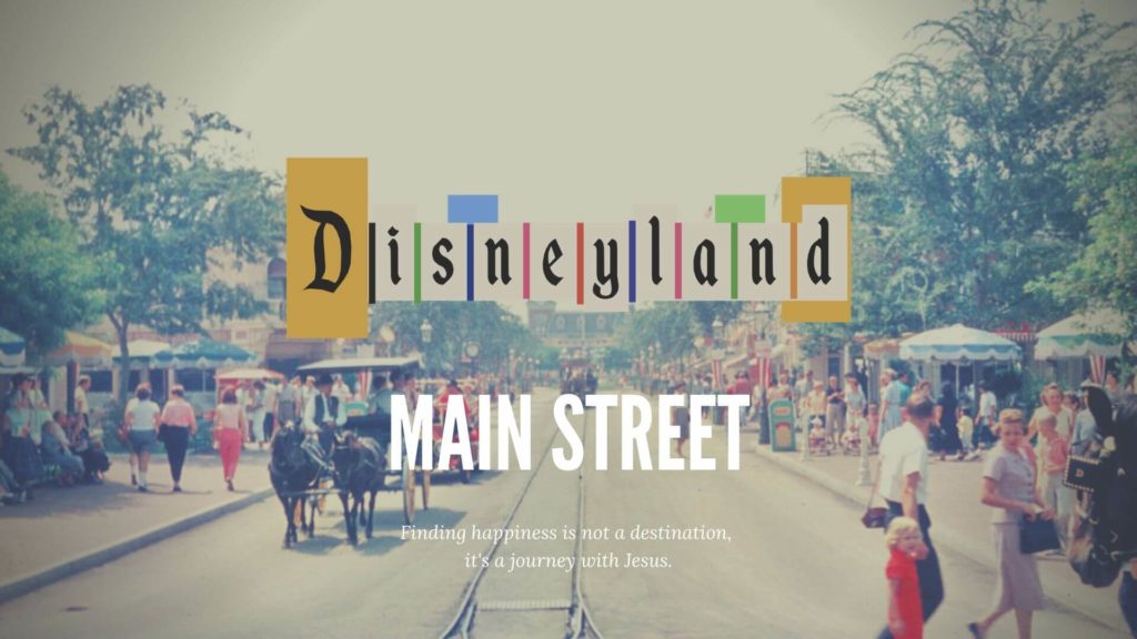 Vintage family photo of main street walking by horse and trolley