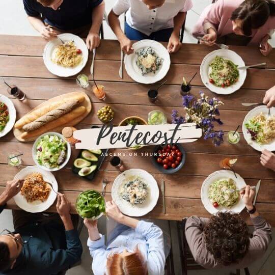 Family eating dinner during Pentecost in Ventura